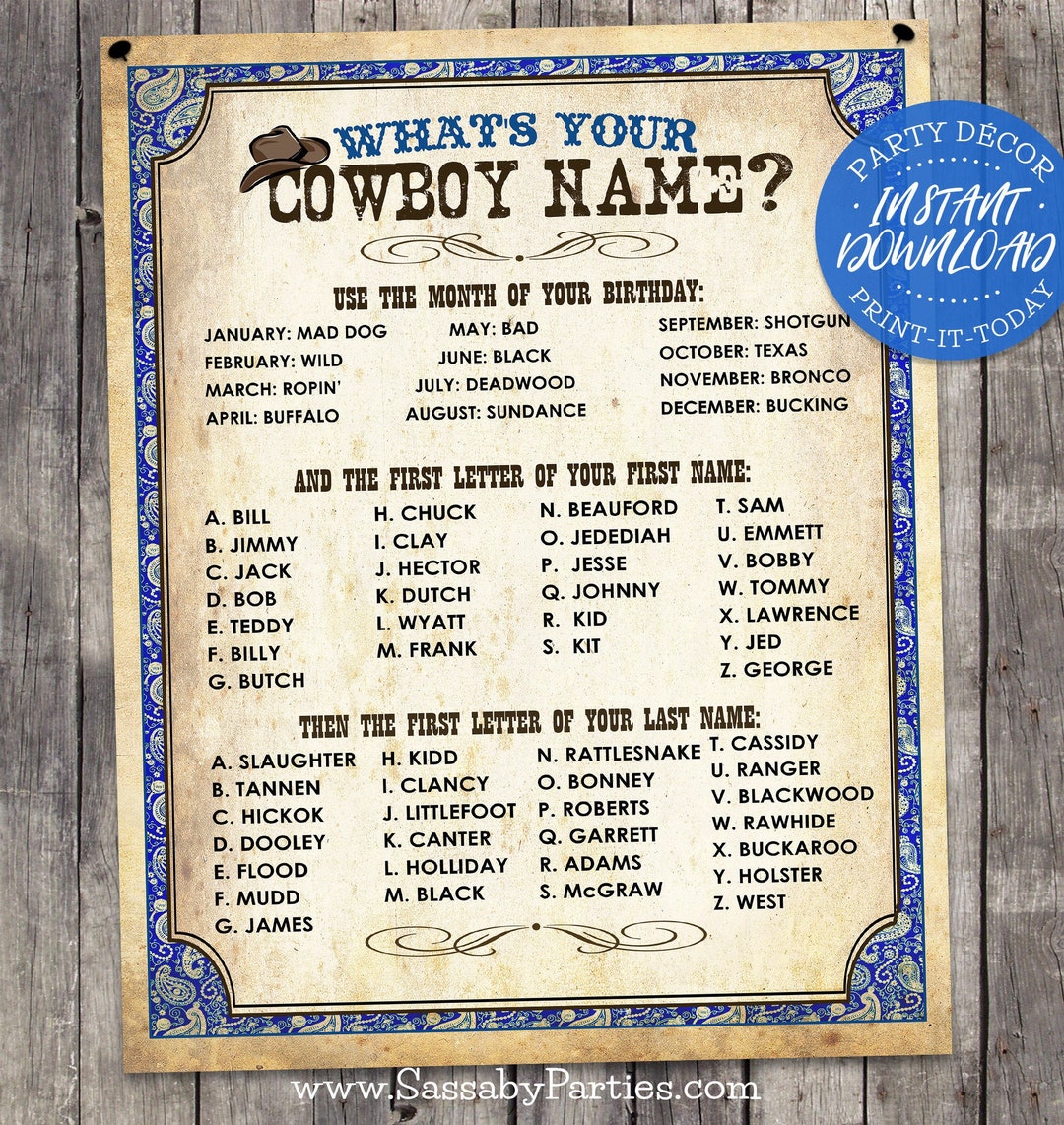 Wild West Cowboy Name Poster BLUE INSTANT DOWNLOAD what s Your Cowboy wild-west-cowboy-name-poster-blue-instant-download-what-s-your-cowboy