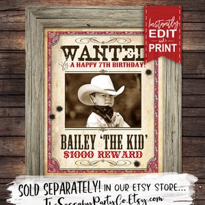 Cowboy WANTED Photo Poster INSTANT DOWNLOAD Partially Editable & Printable Birthday, Western Decorations, Decor, Poster, Reward, Picture image 4