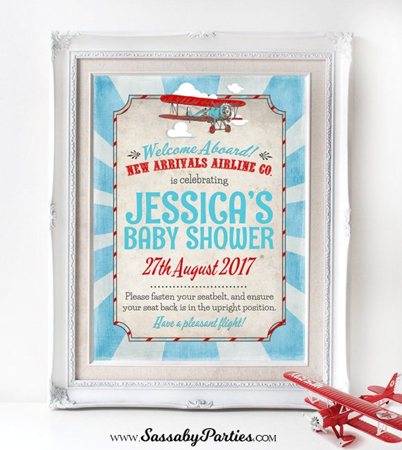 Vintage Airplane Baby Shower Sign Instant Download Editable