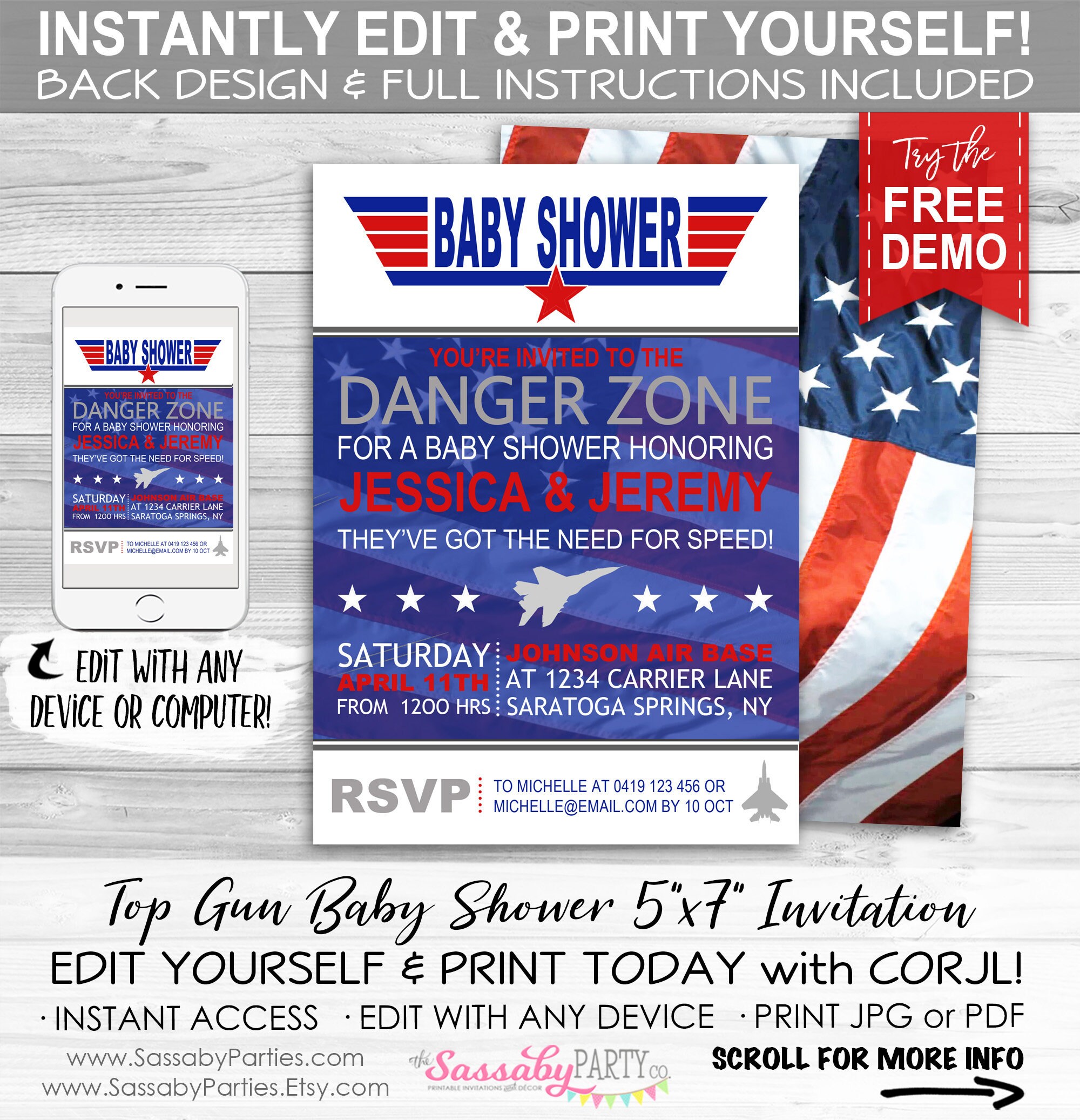 Top Gun Baby Shower Invitation INSTANT DOWNLOAD Partially Etsy
