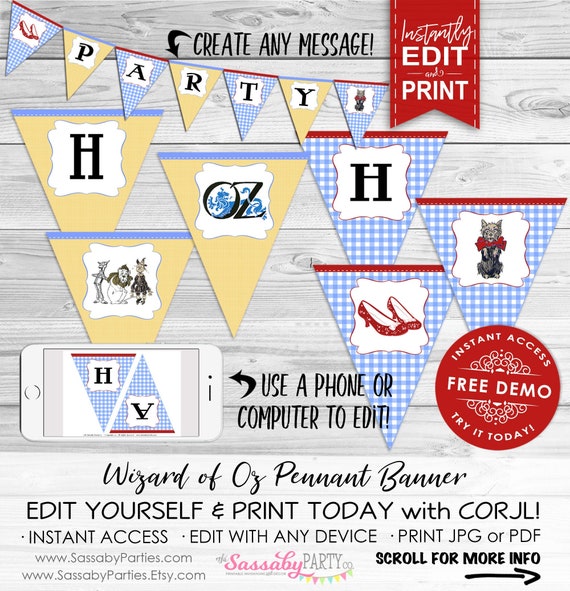 Wizard Of Oz Party Banner INSTANT DOWNLOAD Editable & Printable.