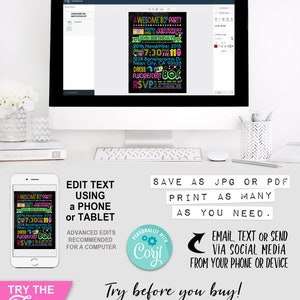 Awesome 80s Party Birthday Invitation, Edit Online with Corjl, Eighties Invite, Neon, 30th Bday, 40th, Fluoro, Fluorescent, Bright, Retro, Printable, Print Yourself, Instant Download, Editable, Edit Text