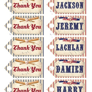 Baseball Party Tags, Favor Labels, Gift, Edit Names, Thankyou, Thank You, Editable, Play Ball, Home Run, Instant Download, Printable, Print Yourself