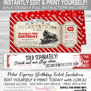 Polar Express Birthday Invitation INSTANT DOWNLOAD Partially Editable & Printable Invite, Train, Christmas, Believe, Holiday Party, Red image 6