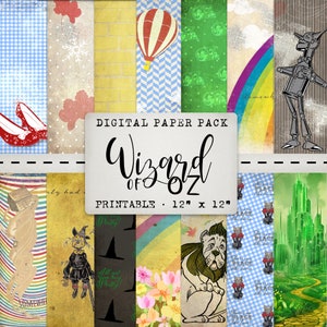 Papel para álbum de recortes del Mago de Oz (30x30 cm) - DESCARGA INSTANTÁNEA - Zapatillas de Rubí, Espantapájaros, Diarios basura, Tarjetería, Planificadores, Manualidades con papel, Decoración