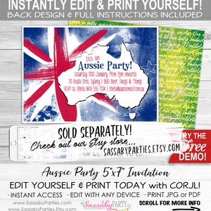 Aussie BBQ Party Invitation INSTANT DOWNLOAD Edit & Print, Australia, Birthday Backyard Invite, Australian Flag, Kangaroo, Summer image 6