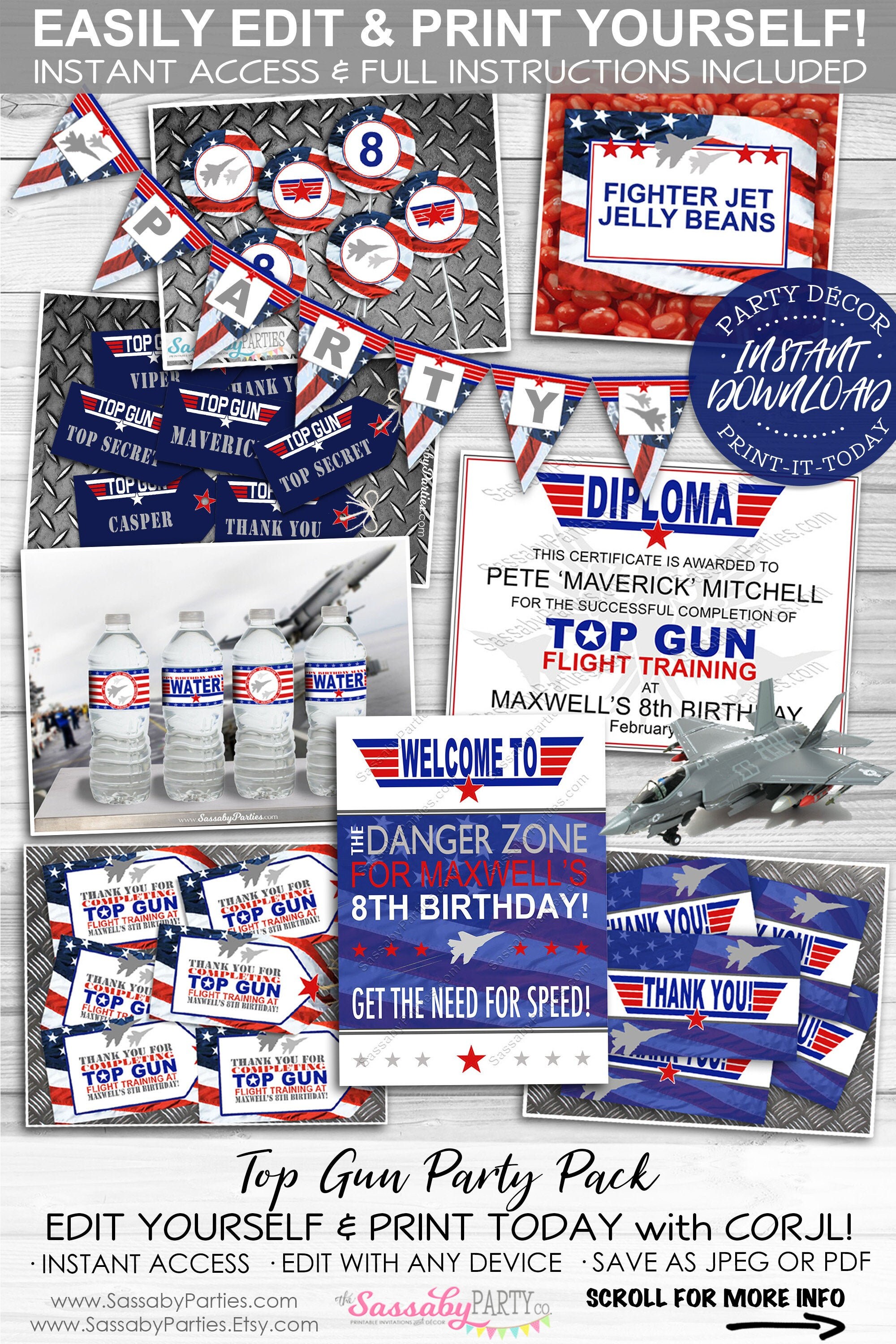 Top Gun Party Pack INSTANT DOWNLOAD Birthday Decorations Etsy