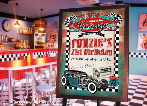 50s Garage Rock N Roll Party Sign Instant Download Etsy