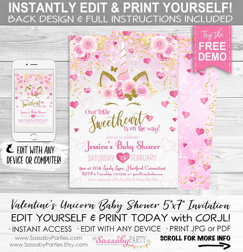 free printable unicorn baby shower invitations