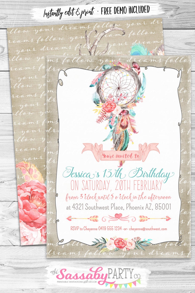 Dreamcatcher Boho Invitation Birthday or Baby Shower - Etsy