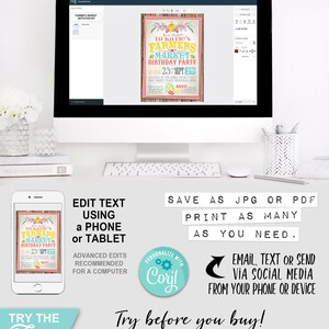 Farmers Market Party Invitation, Edit Yourself with Corjl, Invite, Instant Download, Edit Text, Editable, Print Yourself, Printable, Country Stall, Homemade, Farm Fresh, Birthday