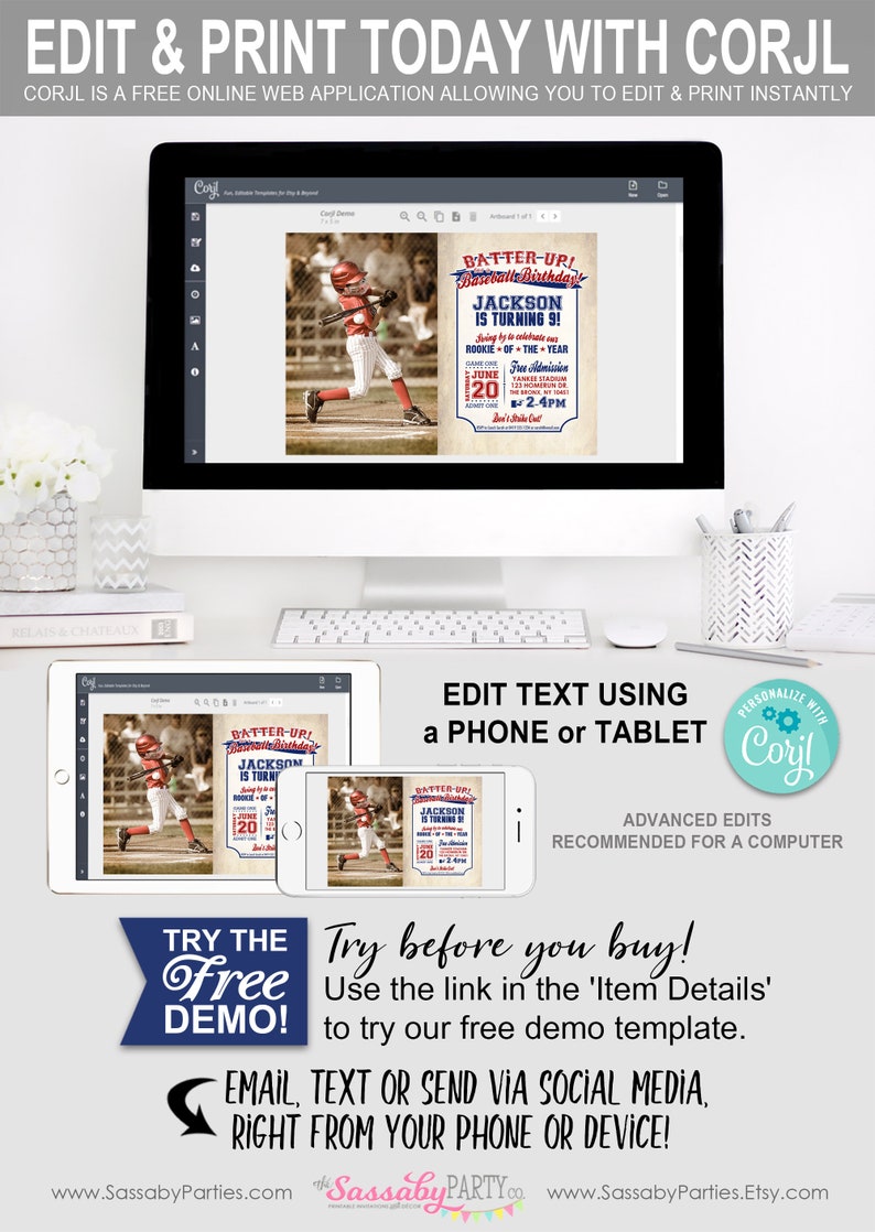 Baseball Photo Invitation, Upload Your Picture Invite, Any Age, All-Star, Edit Text, Editable, Take Me Out To The Ballgame, Play Ball, Home Run, Welcome Sign, Decor, Decorations, Instant Download, Printable, Print Yourself