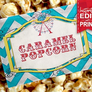 Vintage Carnival Party Labels - INSTANT DOWNLOAD - Editable & Printable Party Decorations, Edit, Print, Food, Decor, Circus, Carousel, Tags