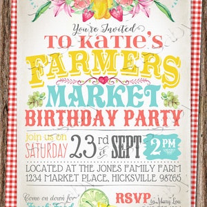 Farmers Market Party Invitation, Invite, Instant Download, Edit Text, Editable, Print Yourself, Printable, Country Stall, Homemade, Farm Fresh, Birthday