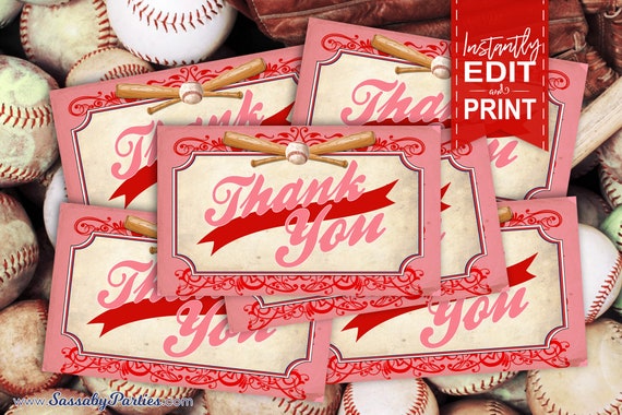 Girls Baseball Thank You Cards Rockford Peaches - INSTANT DOWNLOAD - Printable Thankyou Gift Card, A League of Her Own, Party Favor Tag Il_570xn