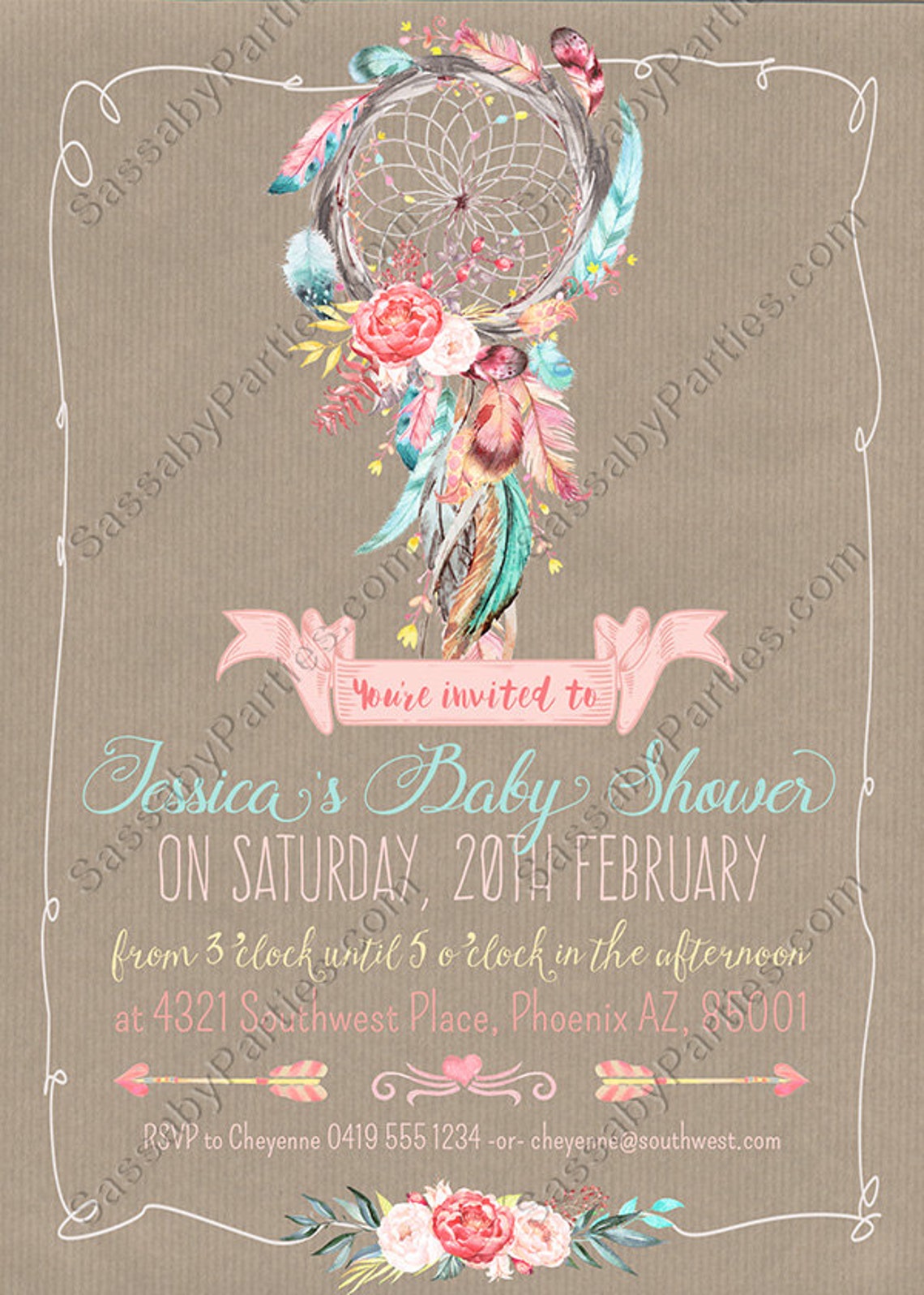 Dreamcatcher Boho Invitation Birthday or Baby Shower Etsy