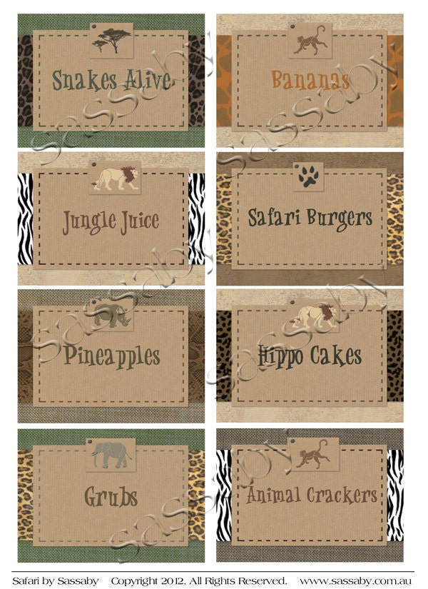 Safari Party Labels INSTANT DOWNLOAD DIY Editable &amp; | Etsy