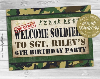 Army Men Welcome Sign - INSTANT DOWNLOAD - DIY partially Editable & Printable Party Decorations, Commando, Marines, Welcome Poster