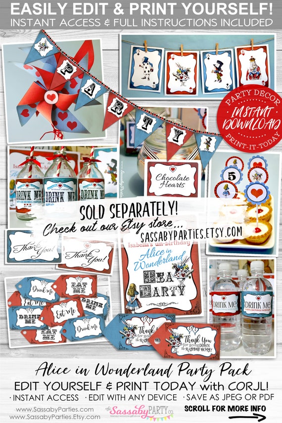 Alice in Wonderland Party Decorations & Games Printable Kit INSTANT  DOWNLOAD -  Israel