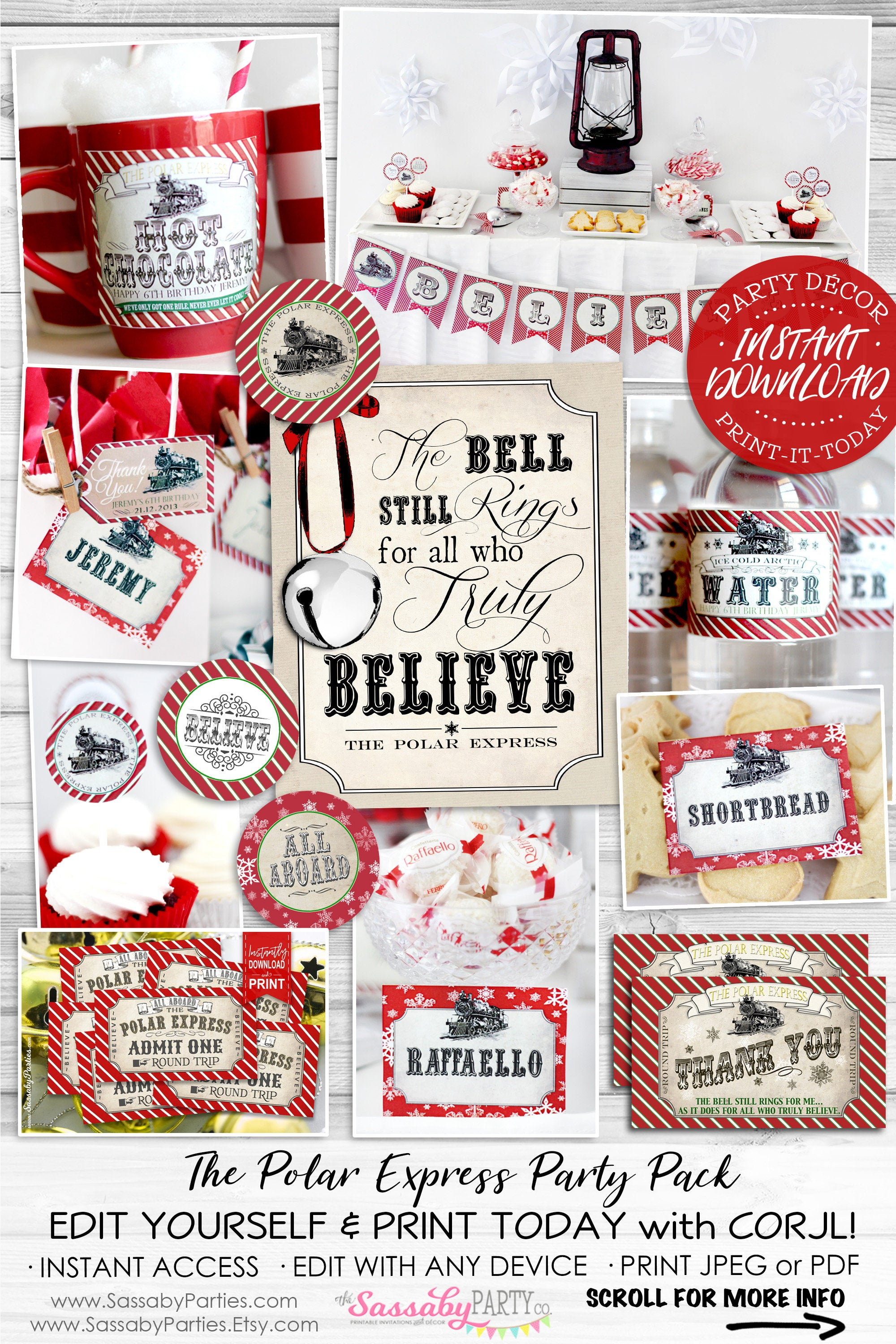 Polar Express Party Pack - INSTANT DOWNLOAD - Birthday, Christmas, Editable & Printable Decorations, Decor, Hot Chocolate, Train, Believe - Etsy for Free Polar Express Party Printables