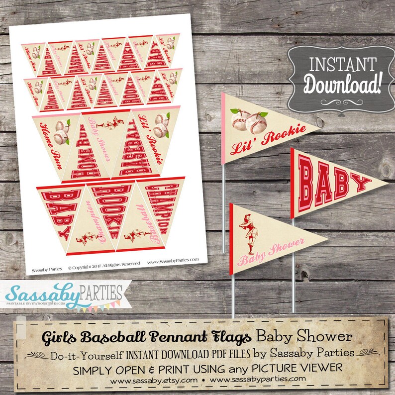 Vintage Girls Baseball Baby Mini Pennant Flags Instant Etsy