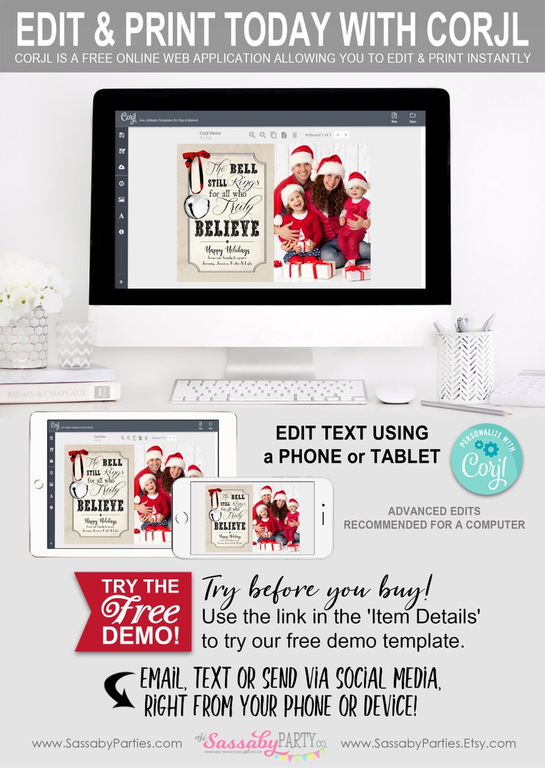 Polar Express Christmas Card - INSTANT DOWNLOAD - Edit & Print, Photo, Picture, Xmas Family Portrait, Printable, Believe, Bell Still Rings image 3
