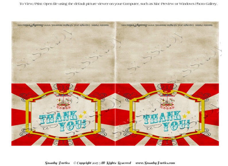 Vintage Carnival Thank You Card & Envelope INSTANT DOWNLOAD - Etsy