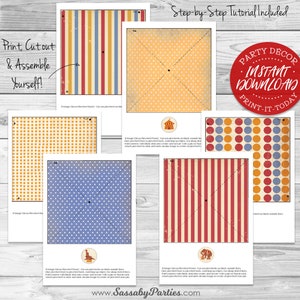 Circus Pinwheels Templates, Party Decorations, Included Decor, Red, Birthday, Instant Download, Edit Text, Editable, Printable, Carnival, Big Top, Come One Come All, Print Yourself