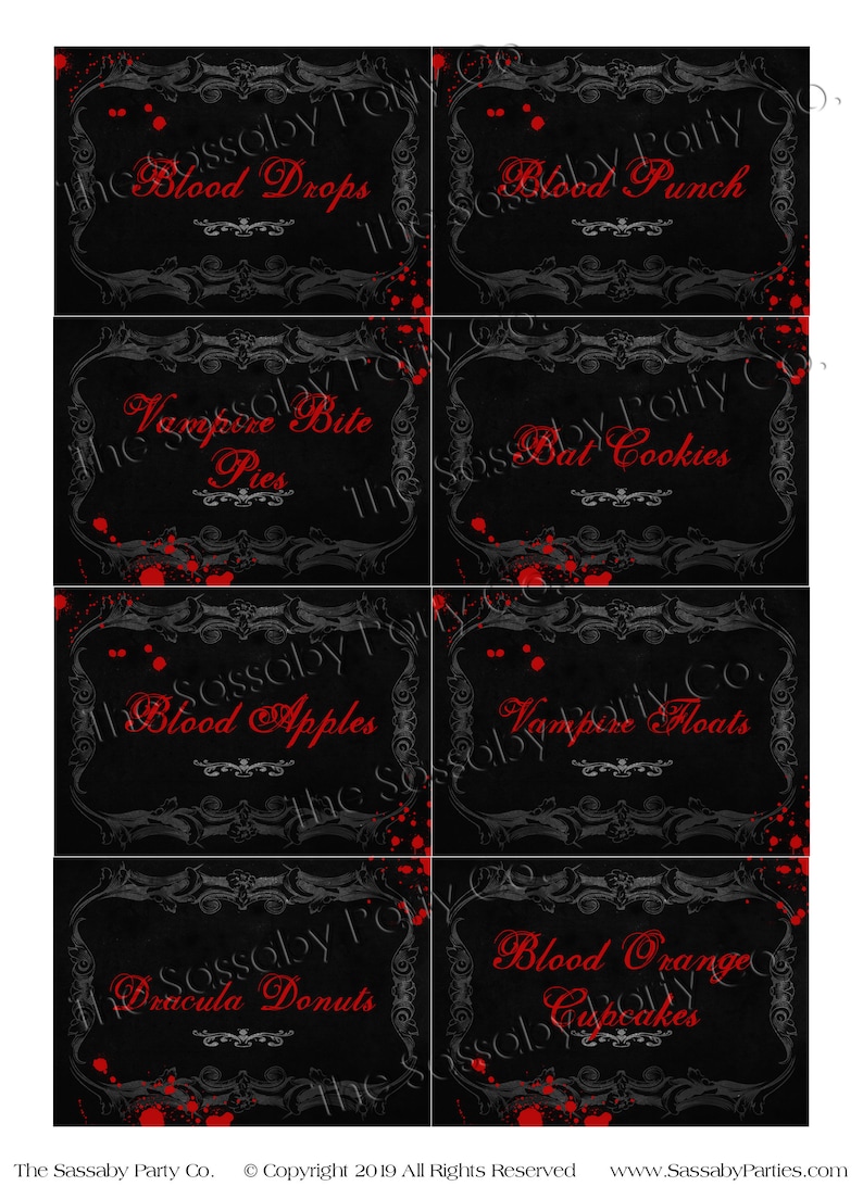 Halloween Party Labels, Vampire, Twilight, Dracula, Decor, Decorations, Food Tent Cards, Haunted, Instant Download, Blood Drops, Printable, Print Yourself, Edit Text, Editable
