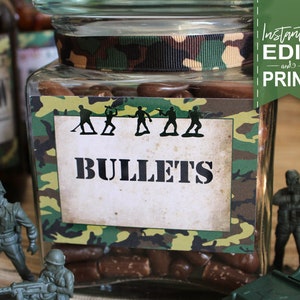 Army Men Party Labels - INSTANT DOWNLOAD - Editable & Printable Birthday Party Decorations, Decor, Soldier, Tank, Camo, Food Tent, Gift Tgs