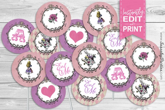 Alice in Wonderland Birthday Party Decorations,Alice in Wonderland Themed Party Pack Supplies with Happy Birthday Banner,Cake Topper,Cupcake Toppers