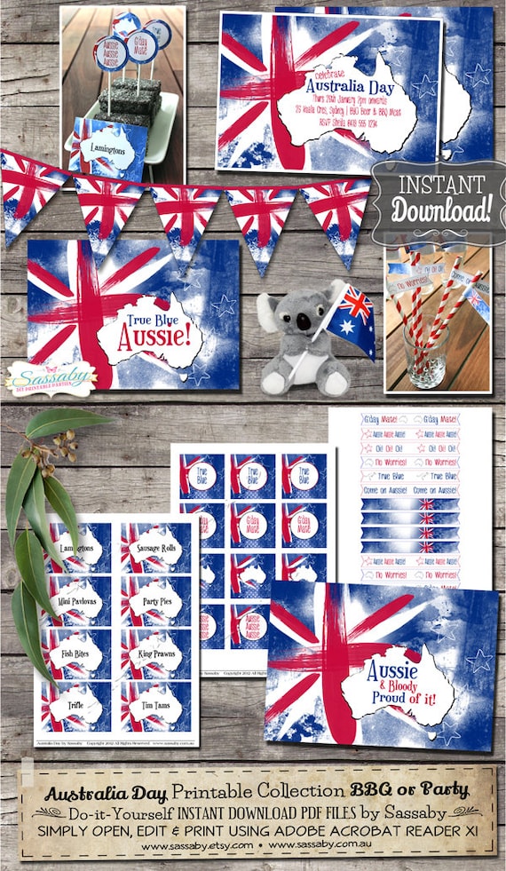 Australia Day Party Pack INSTANT DOWNLOAD Australian, Aussie