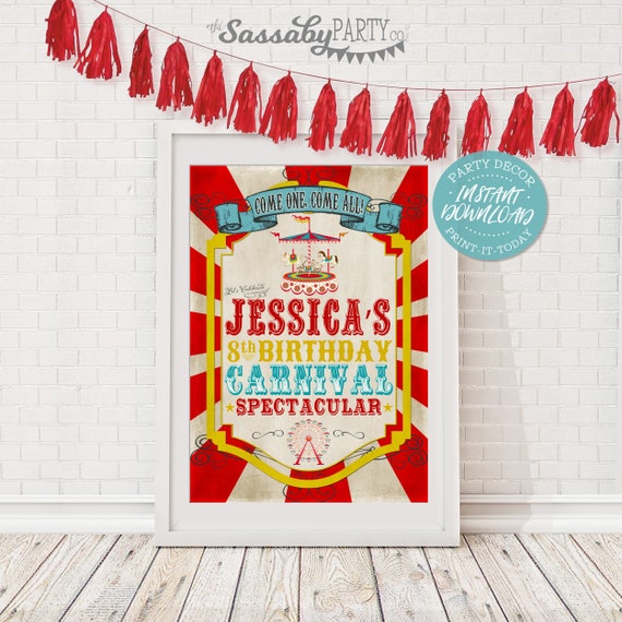 Vintage Carnival Birthday Poster - INSTANT DOWNLOAD - Partially Editable & Printable Party Decorations, Decor, Welcome, Sideshow Alley, Sign Il_570xn