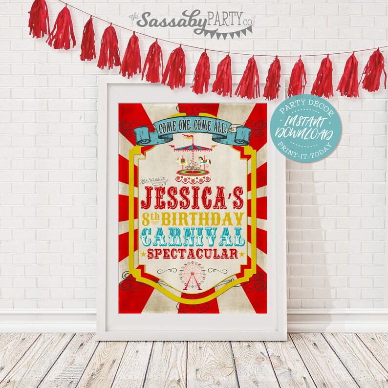 Carnival Game Sideshow Alley Poster, Edit Text, Editable, Sign, Birthday Party, Welcome Sign, Come One Come All, Circus, Carousel, Instant Download, Printable, Print Yourself,