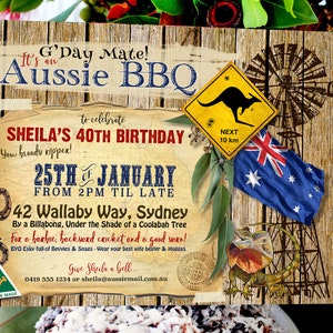 Australian BBQ Party Invitation, Birthday Invite, Edit Text, Editable, Koala, Kangaroo, Australia Bday, Aussie Party, True Blue, Outback, BBQ, Instant Download, Printable, Print Yourself,