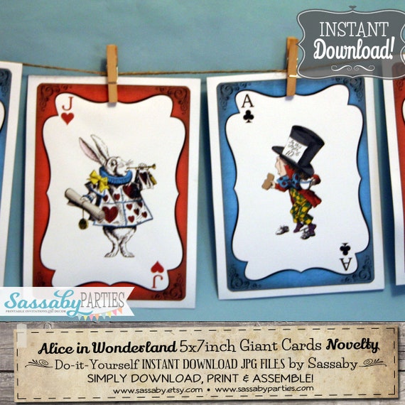 Alice in Wonderland Giant Cards - INSTANT DOWNLOAD - Printable Birthday, Baby Shower, Party Decoration, White Rabbit, Decor, Queen of Hearts Il_570xn