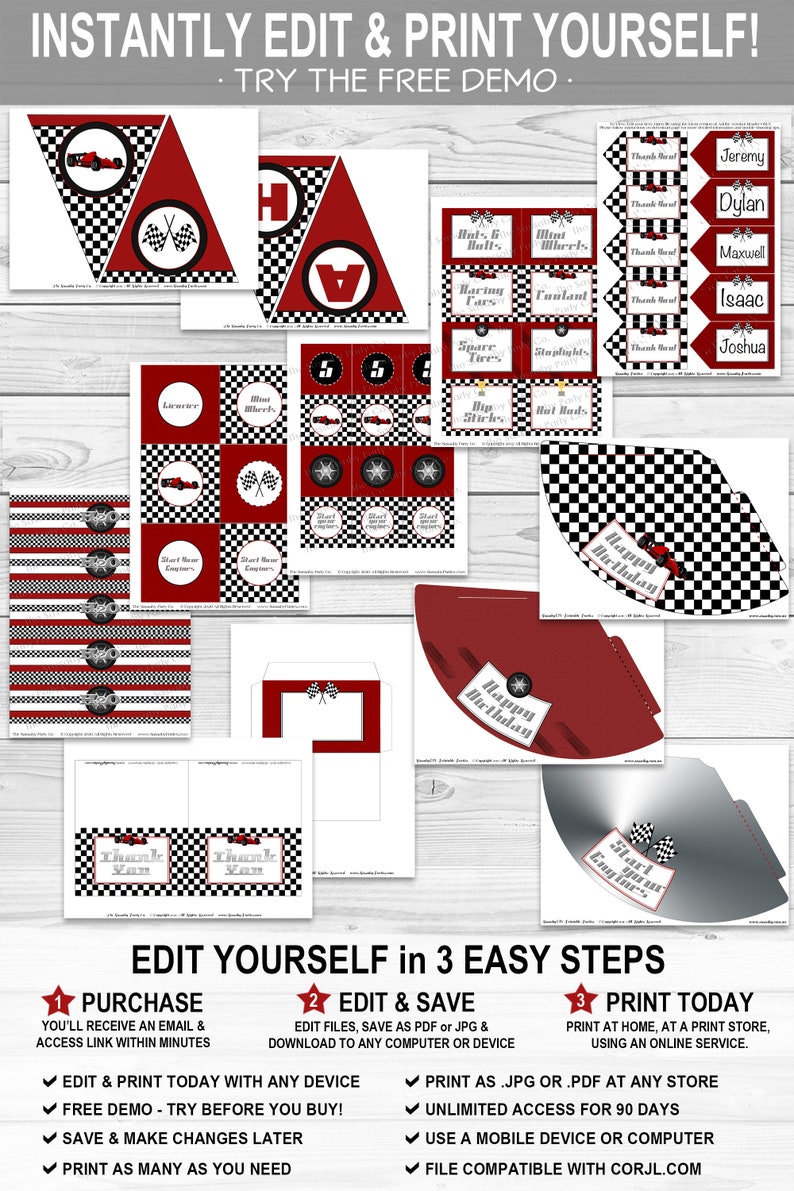 Racing Car Party Pack INSTANT DOWNLOAD Editable & - Etsy Australia