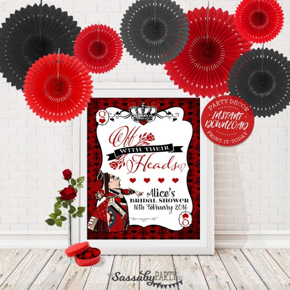 Queen of Hearts Party Sign INSTANT DOWNLOAD Editable & Printable, Birthday,  Baby Bridal Shower, Party Decorations, Decor, Edit, Print 