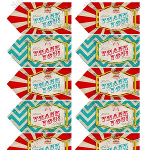 Carnival Circus Party Thank You Tags, Birthday Party Decor, Gift Bags, Favor Tag, Carousel, Ferris Wheel, Decorations, Red Aqua Blue, Instant Download, Printable, Print Yourself, Come One Come All