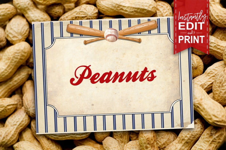 Vintage Baseball Party Etiketten - INSTANT DOWNLOAD - Bearbeitbare & druckbare Geburtstagsfeierdekorationen, Dekor, Essenstisch, Tags, Geschenkkarten Bild 1