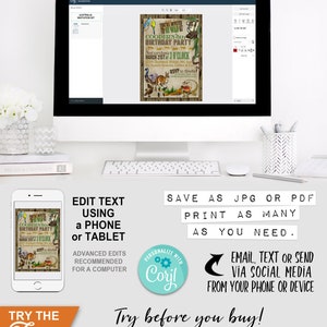 Australian Animals Invitation, Birthday Invite, Australia Party, Any Age Bday, Go Wild, Koala, Kangaroo, Aussie, True Blue, Outback, BBQ, Edit Text, Editable, Instant Download, Printable, Print Yourself,
