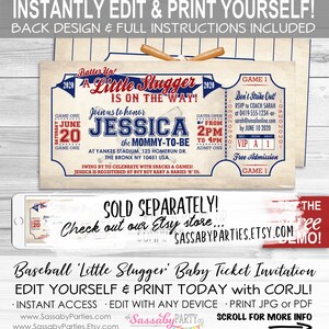 Vintage Baseball Baby Shower Invitation - INSTANT DOWNLOAD - Editable & Printable, All Star Ticket Invite, Ballgame, Print it Yourself image 6
