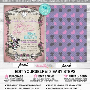 Alice in Wonderland Onederland Invitation, Pastel Pink Invite, First Birthday, 1st Bday, One, Edit Text, White Rabbit, Tea Party, Dont Be Late, Editable, Instant Download, Printable Birthday, Print Yourself