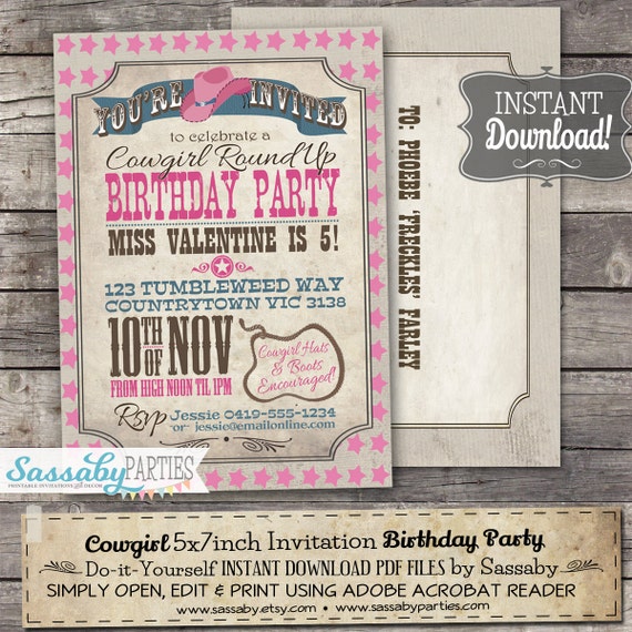cowgirl invitation instant download partially editable