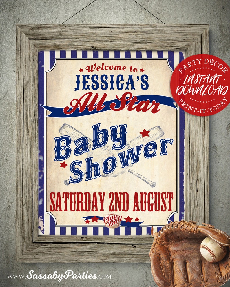 Baseball Baby Shower Poster, All-Star, Edit Text, Editable, Ballgame, Play Ball, Home Run, Welcome Sign, Decor, Decorations, Instant Download, Printable, Print Yourself