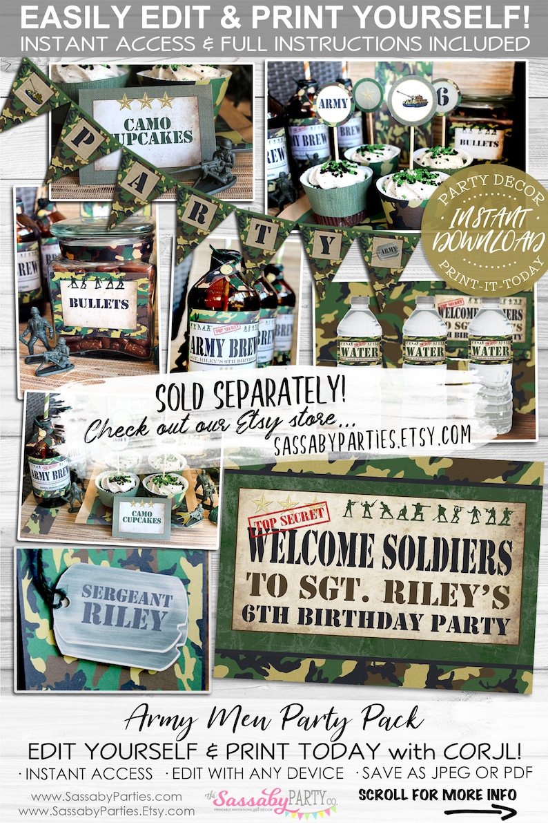 Army Men Drink Bottle Labels INSTANT DOWNLOAD partially Editable & Printable Birthday Party Decor, Water Tags, Camo, Soldier, Commando image 5