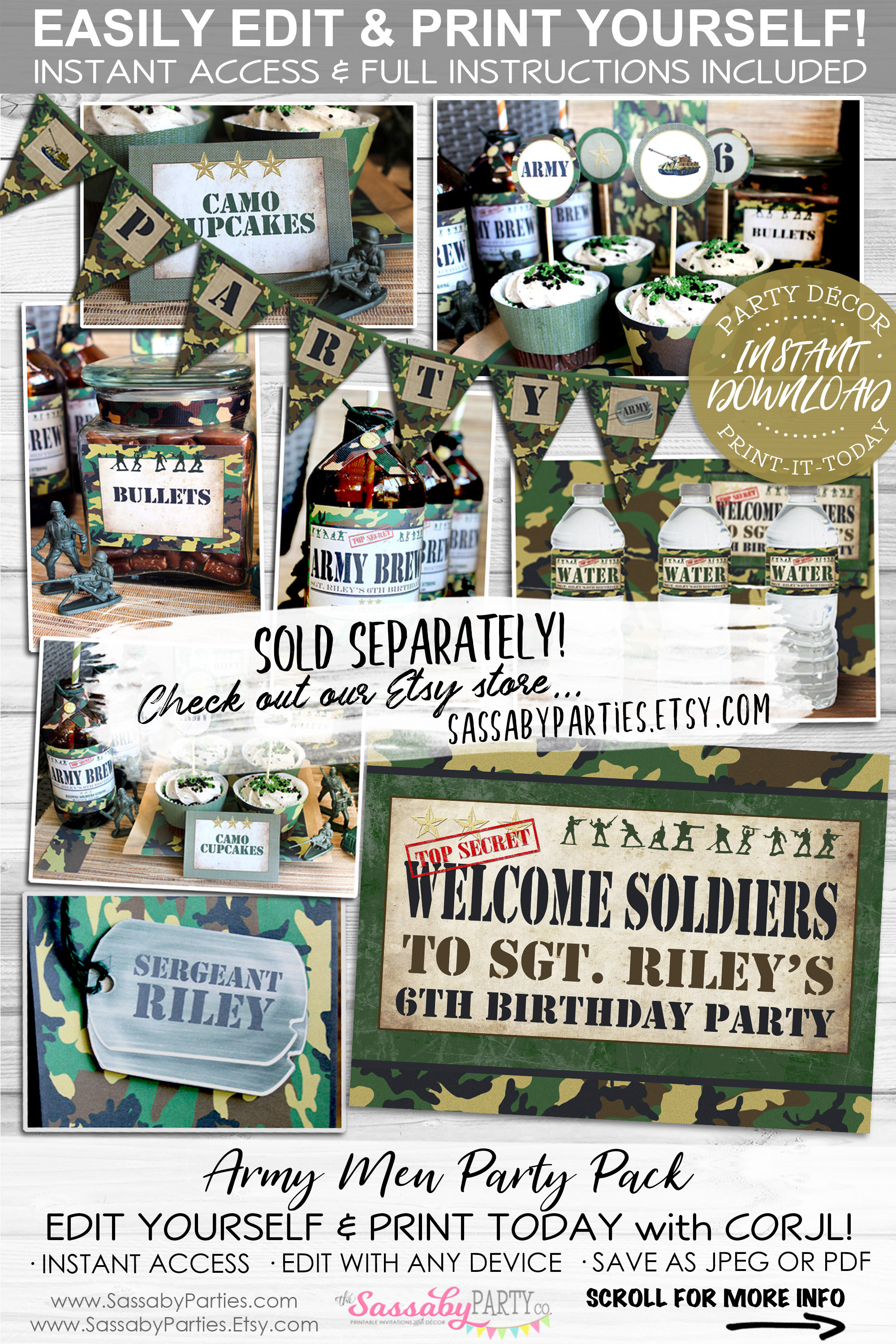 Army Men Drink Bottle Labels - INSTANT DOWNLOAD - Partially Editable ...