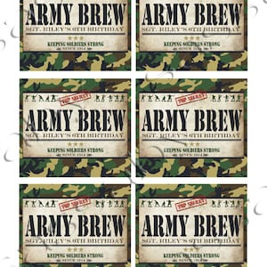 Army Drink Bottle Labels, Soda, Brew, Soldiers, Green Men, Camouflage, Instant Download, Birthday, Party Decor, Decorations, Edit Text, Editable, Print Yourself, Printable, Commando, Military
