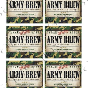 Army Drink Bottle Labels, Soda, Brew, Soldiers, Green Men, Camouflage, Instant Download, Birthday, Party Decor, Decorations, Edit Text, Editable, Print Yourself, Printable, Commando, Military