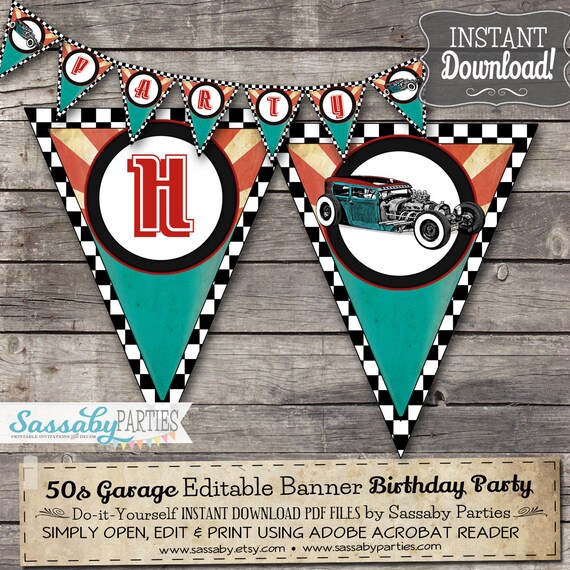 50s Garage Party Banner Rock N Roll Instant Download Editable